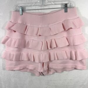 Faded Rose Pink Ruffle Tiered Knit Shorts Womens XL High Waisted Coquette Style